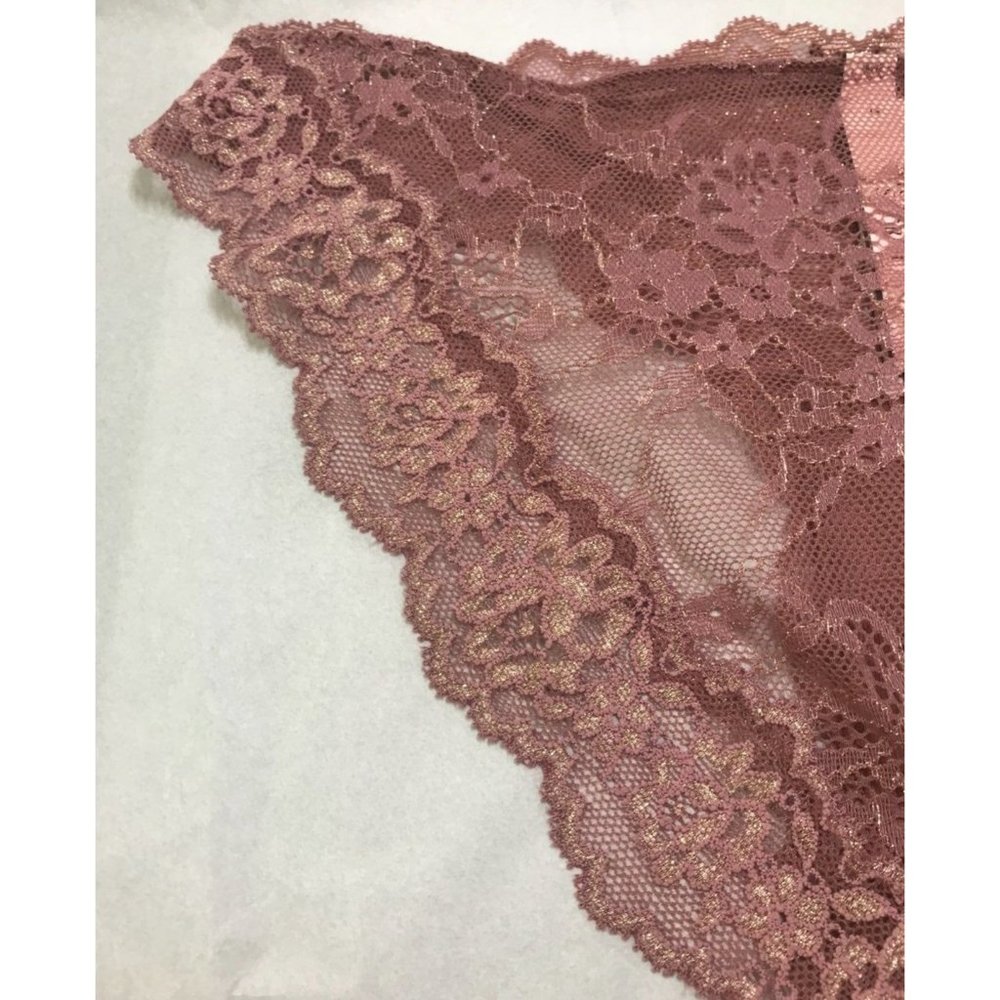 Victoria's Secret Dream Angel Blush and Gold Corded Lace Shimmer Cheekini Panty - Picture 11 of 12